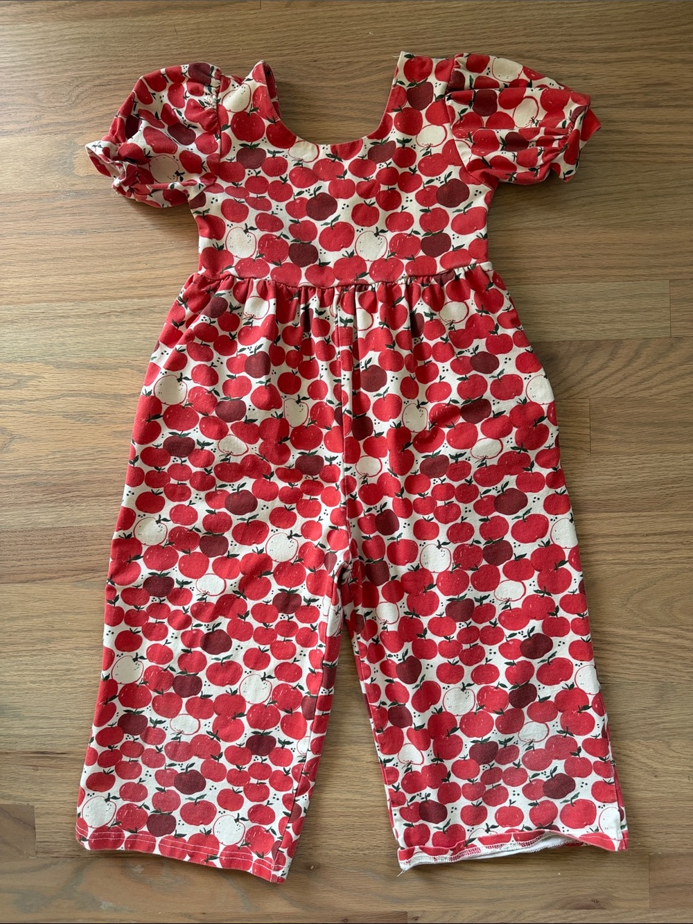 Ollie Jay Apple Print Wide Leg Jumpsuit Romper Puff Sleeve Girls Size 6